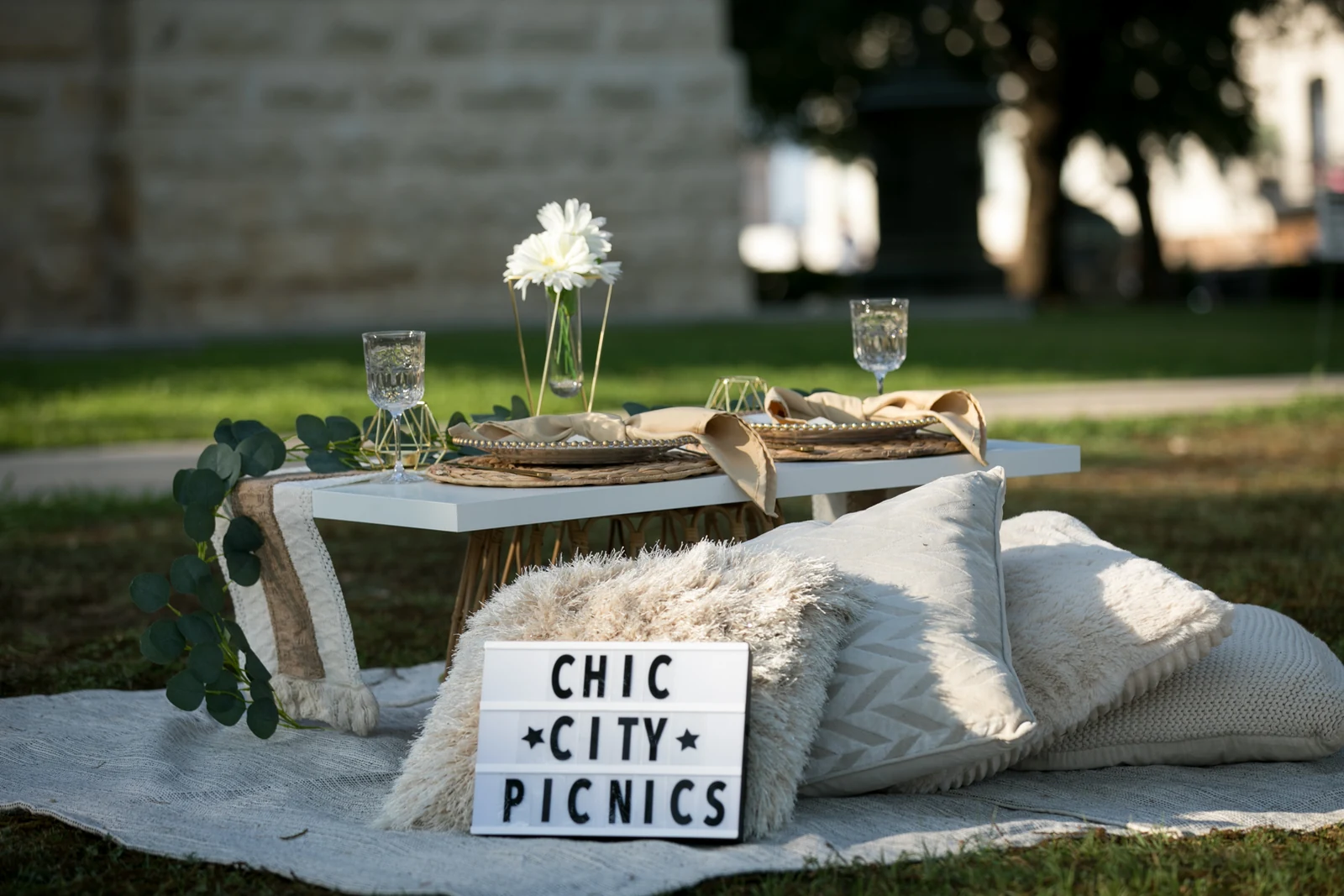 Elegant styled picnic arrangement outdoors photographed by Anthony