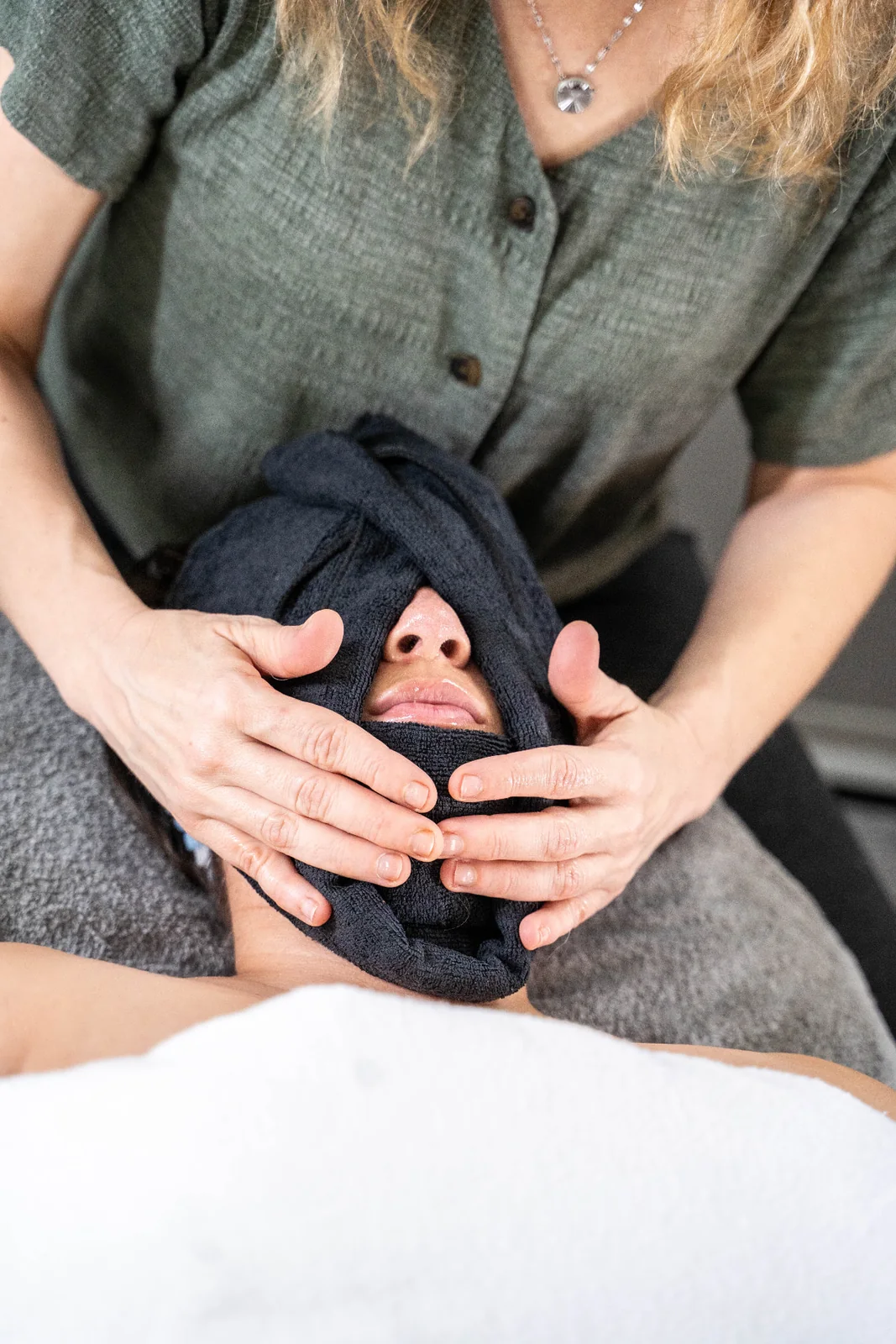 Close view of a relaxing spa facial treatment