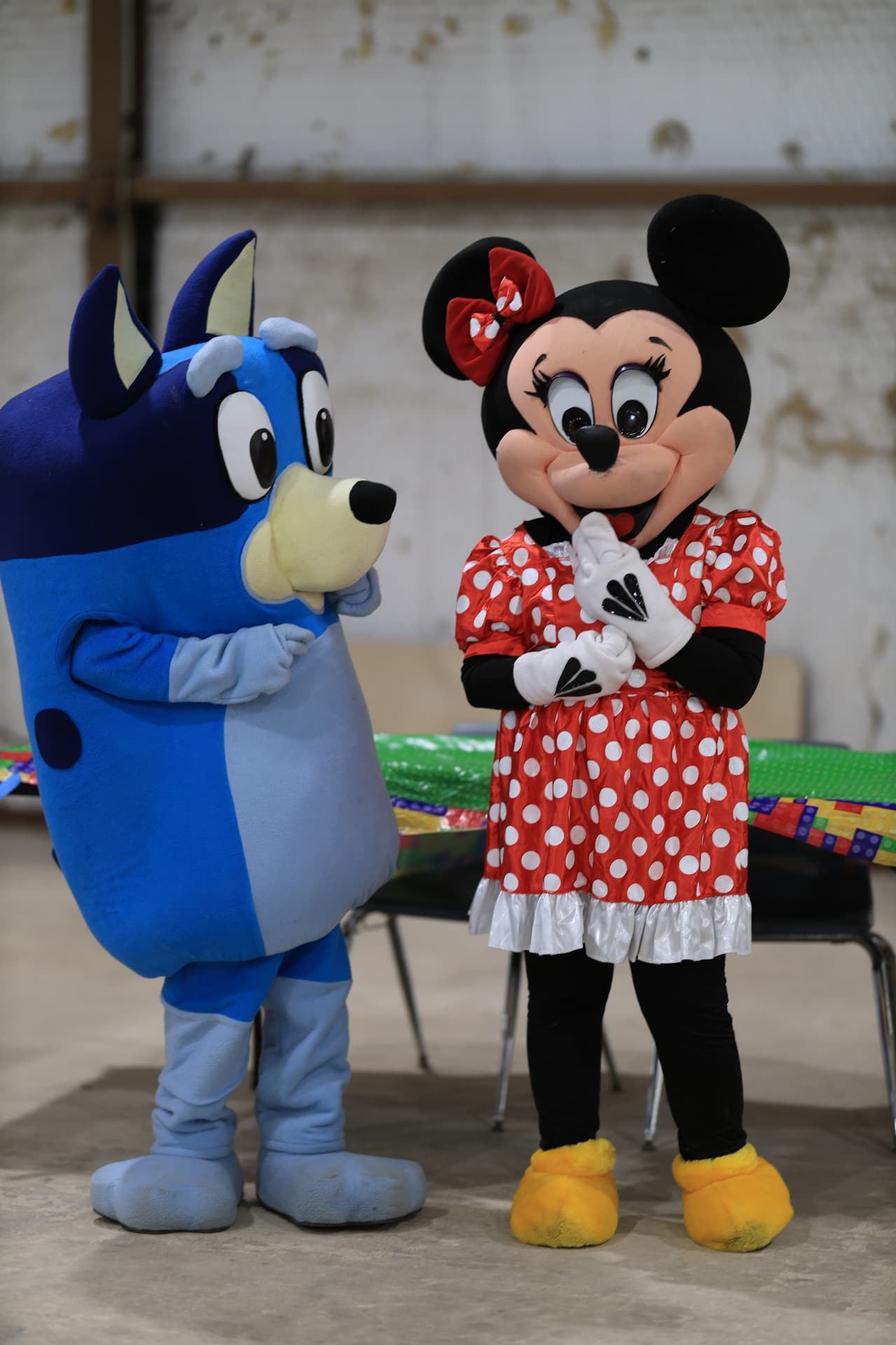 Costumed character mascots greeting guests at a family festival, photographed by IVAN