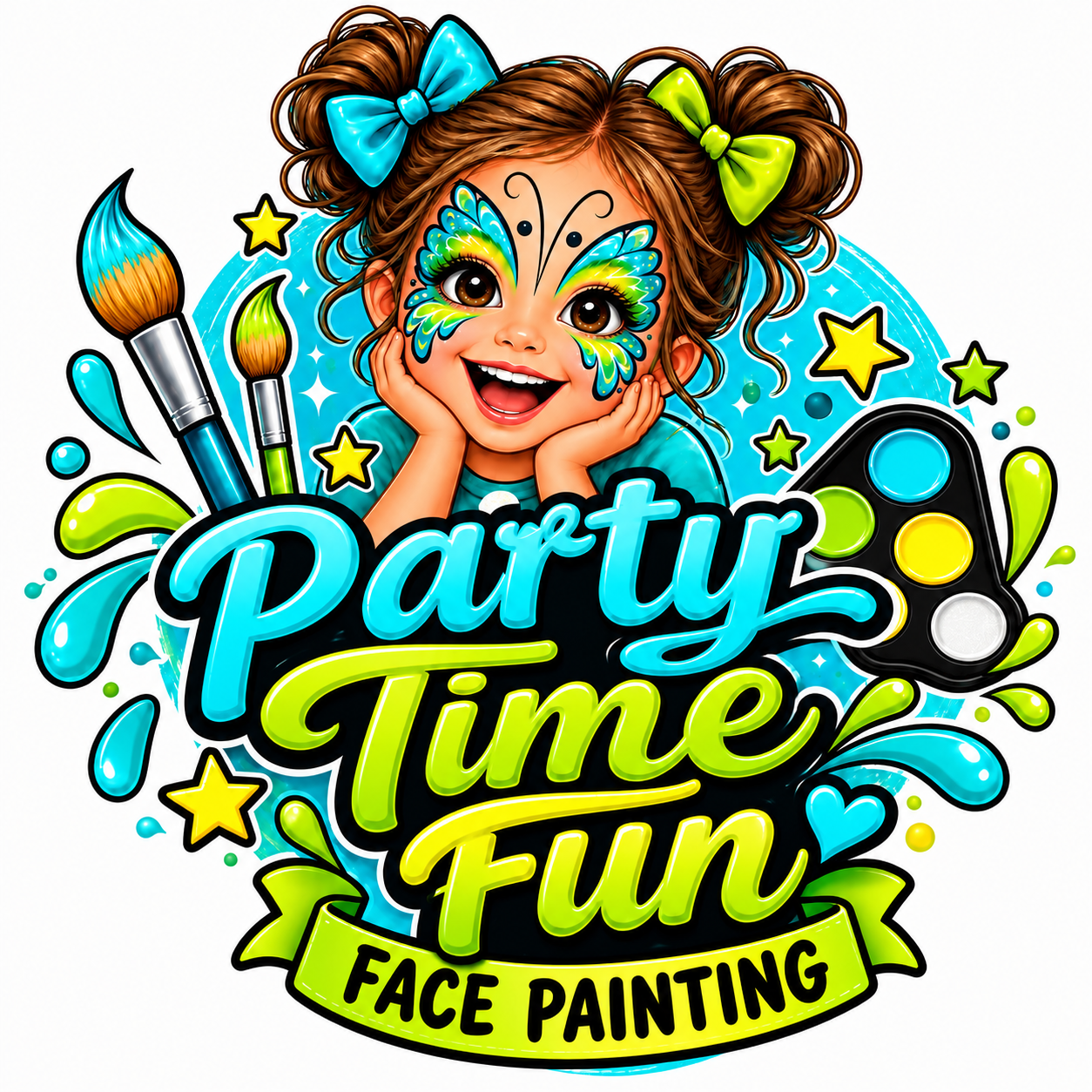 Party Time Fun Face Painting — Illustrated Badge — project cover by Brand With Care