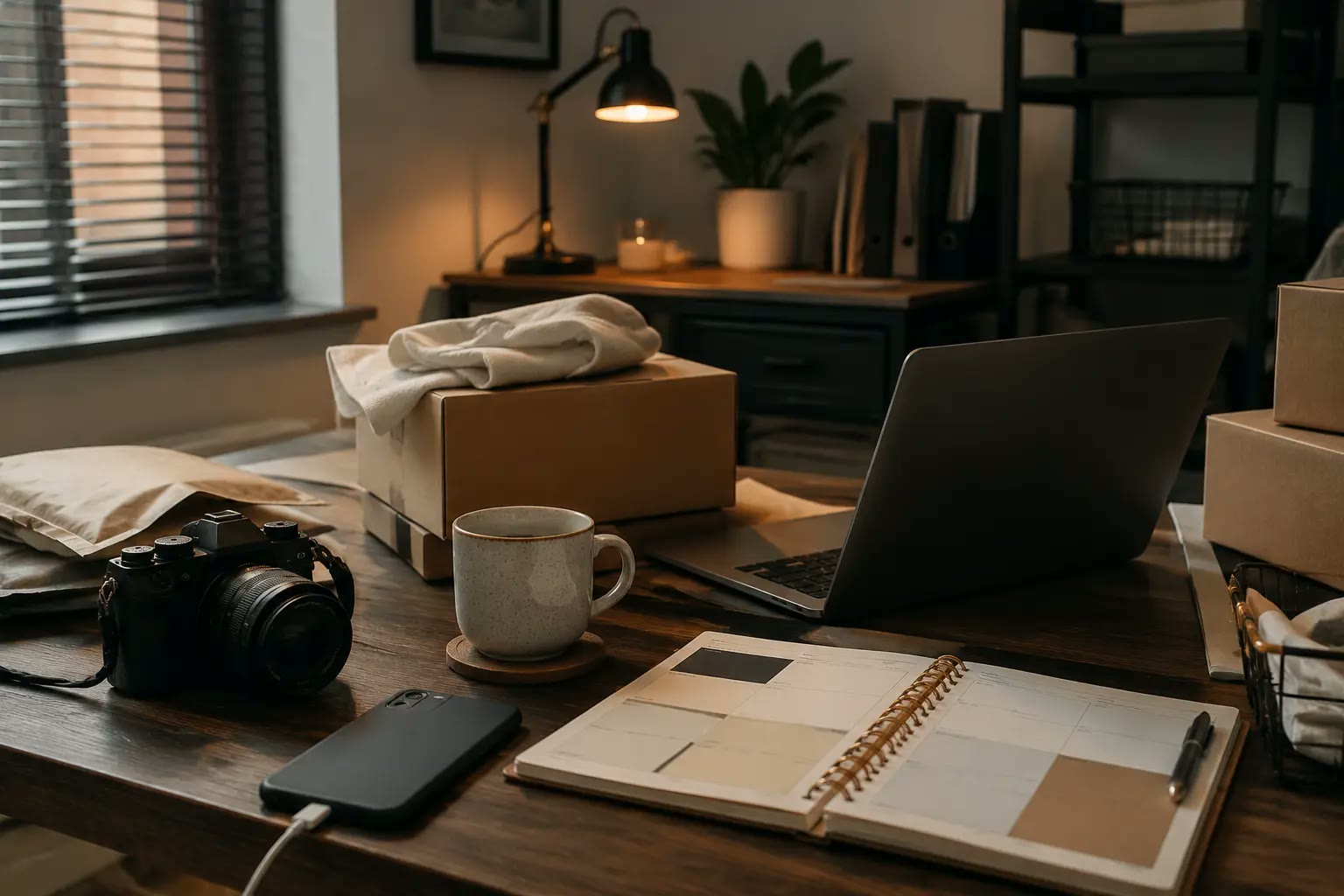 Small business owner comparing DIY social media tasks with a professional manager's dashboard