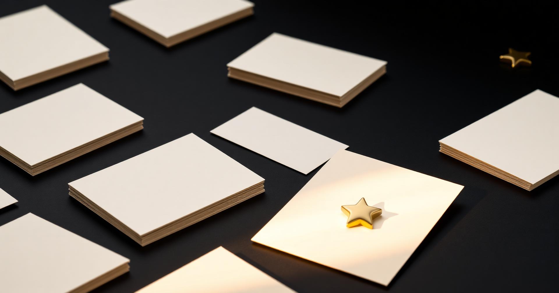 Gold stars and blank cards representing genuine customer reviews.